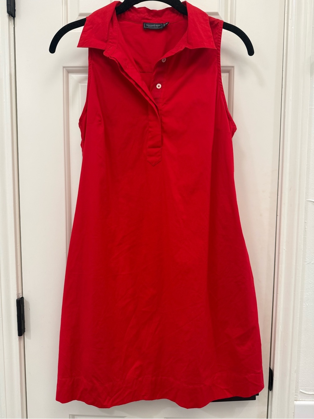 Vineyard Vines - Red Poplin Popover Sleeveless Collared Dress